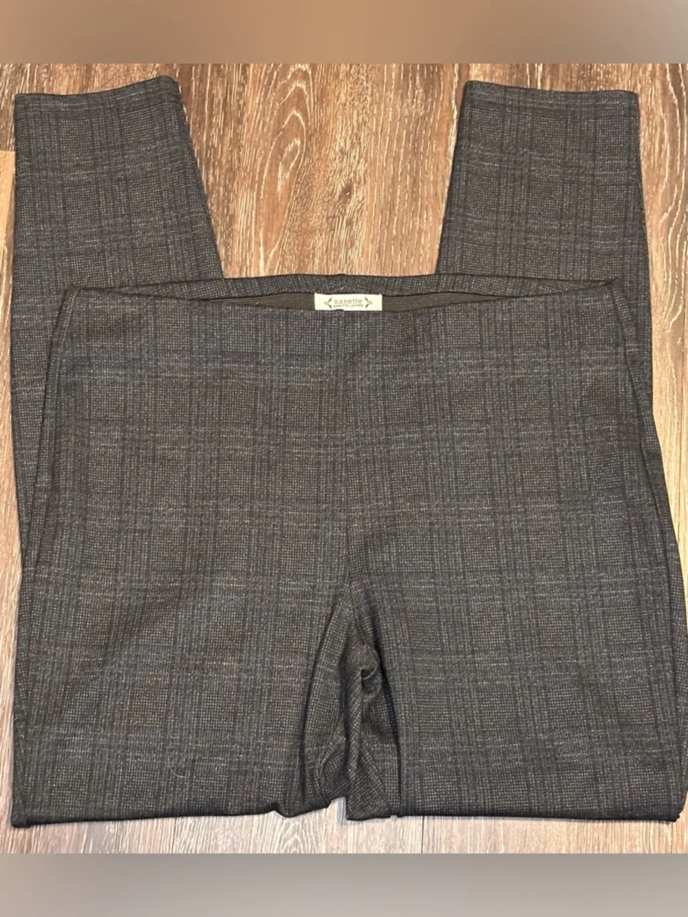 🌸 Nanette Lepore Plaid Charcoal Pull On Pants Size Large Office Career Casual